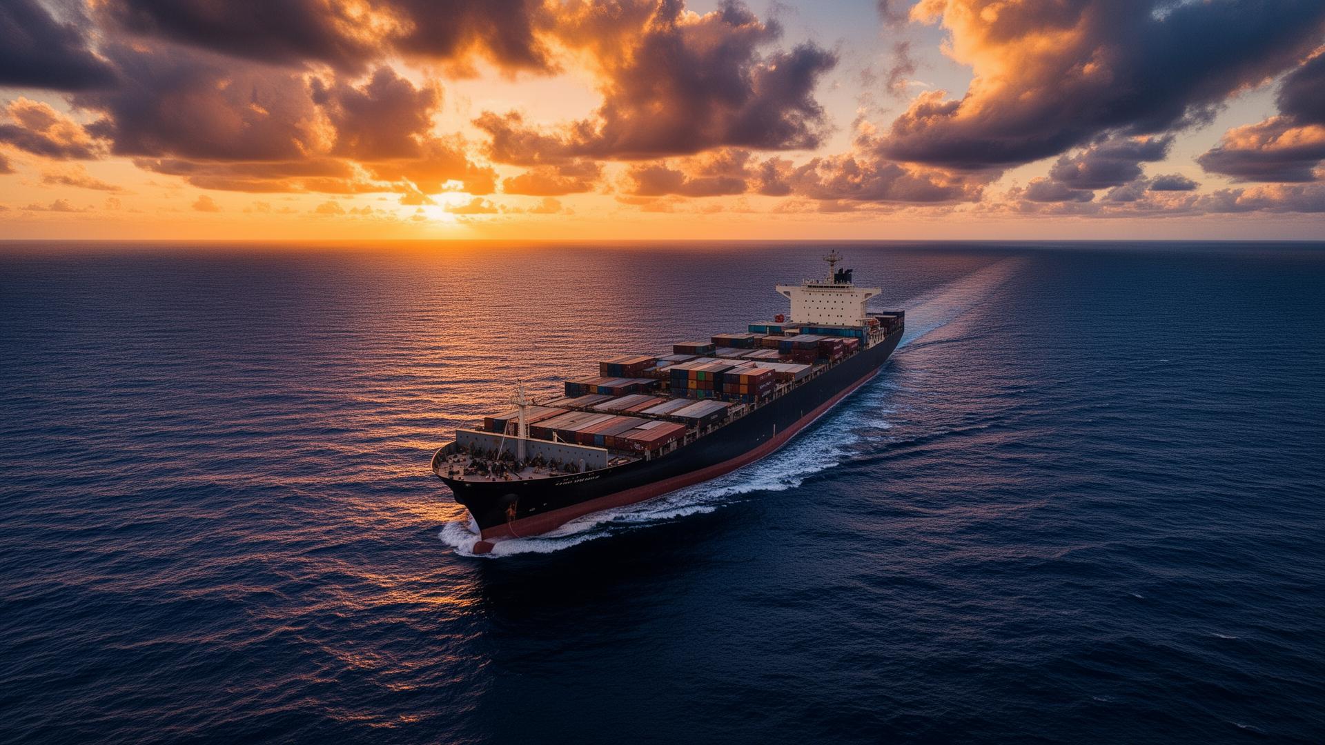 Cargo vessel in ocean